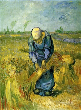 Mujer campesina atando gavillas después de Millet Vincent van Gogh Pinturas al óleo
